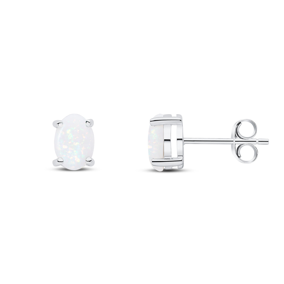 9CT WG 7X5 OVAL OPAL CLAW SET EARRINGS