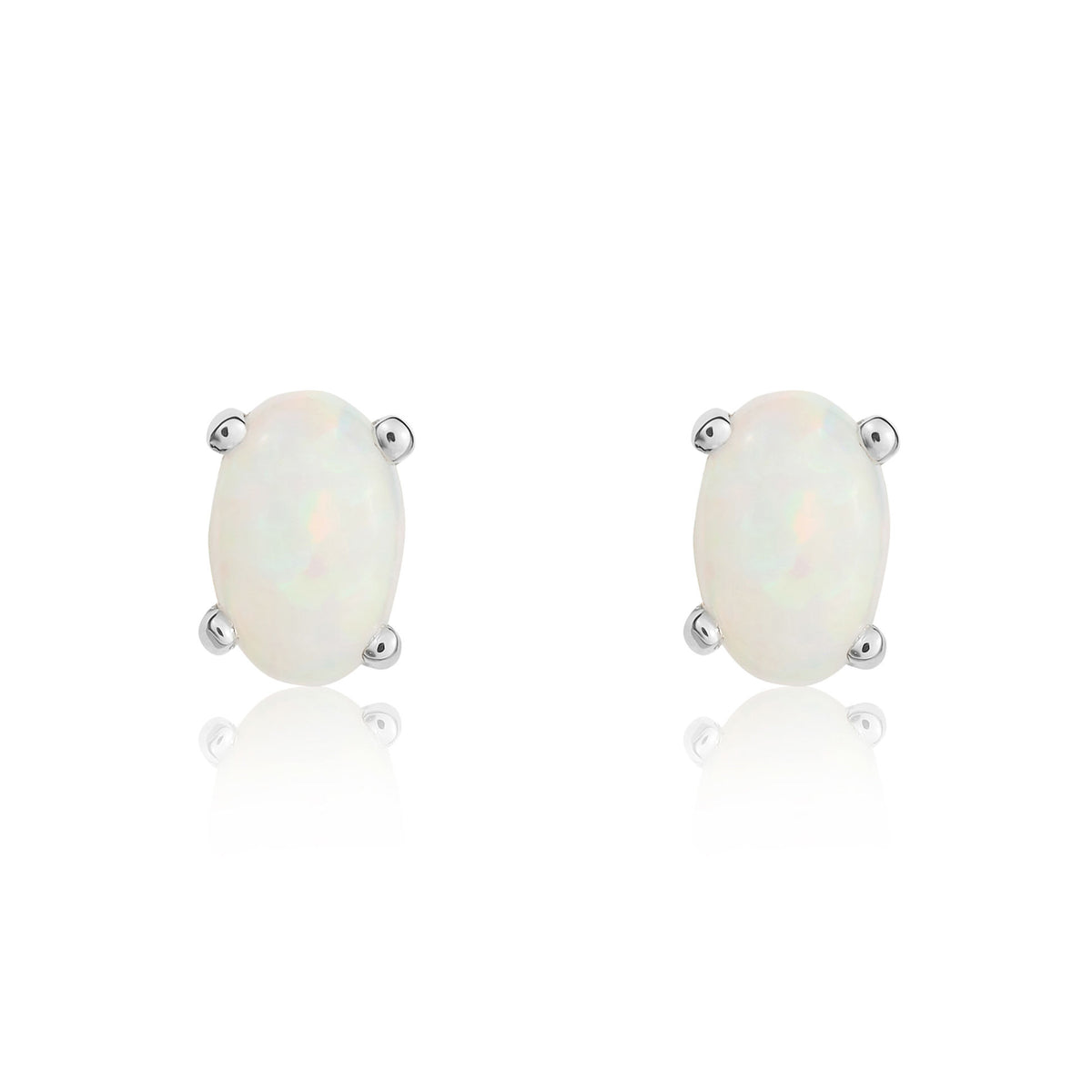 9CT WG 6X4 OVAL OPAL CLAW SET EARRINGS