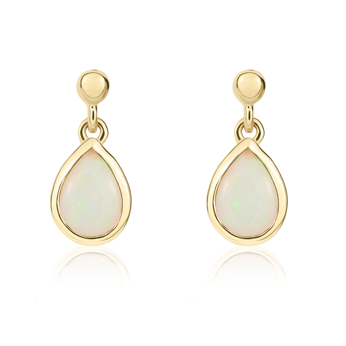 9CT YG 6X4MM PEARSHAPE OPAL RUBOVER DROP EARRINGS WITH 2.5MM BEAD TOP