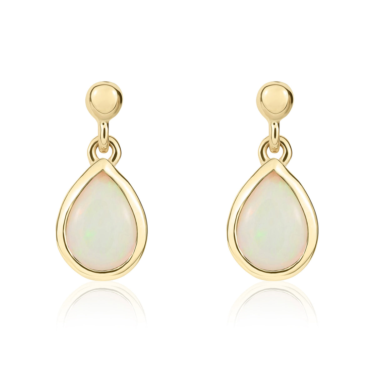 9CT YG 7X5 PEARSHAPE OPAL RUBOVER DROP EARRINGS WITH BEAD TOP