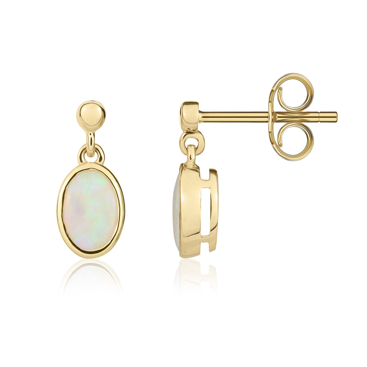 9CT YG 6X4 OVAL OPAL RUBOVER DROP EARRINGS WITH 2.5MM BEAD TOP