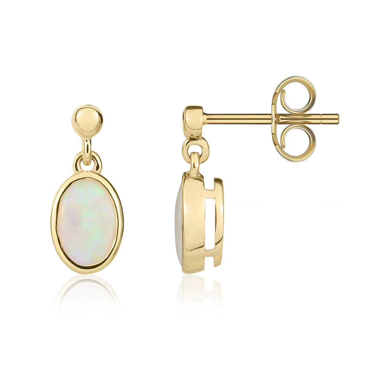 9CT YG 7X5MM OVAL OPAL RUBOVER DROP EARRINGS WITH BEAD TOP