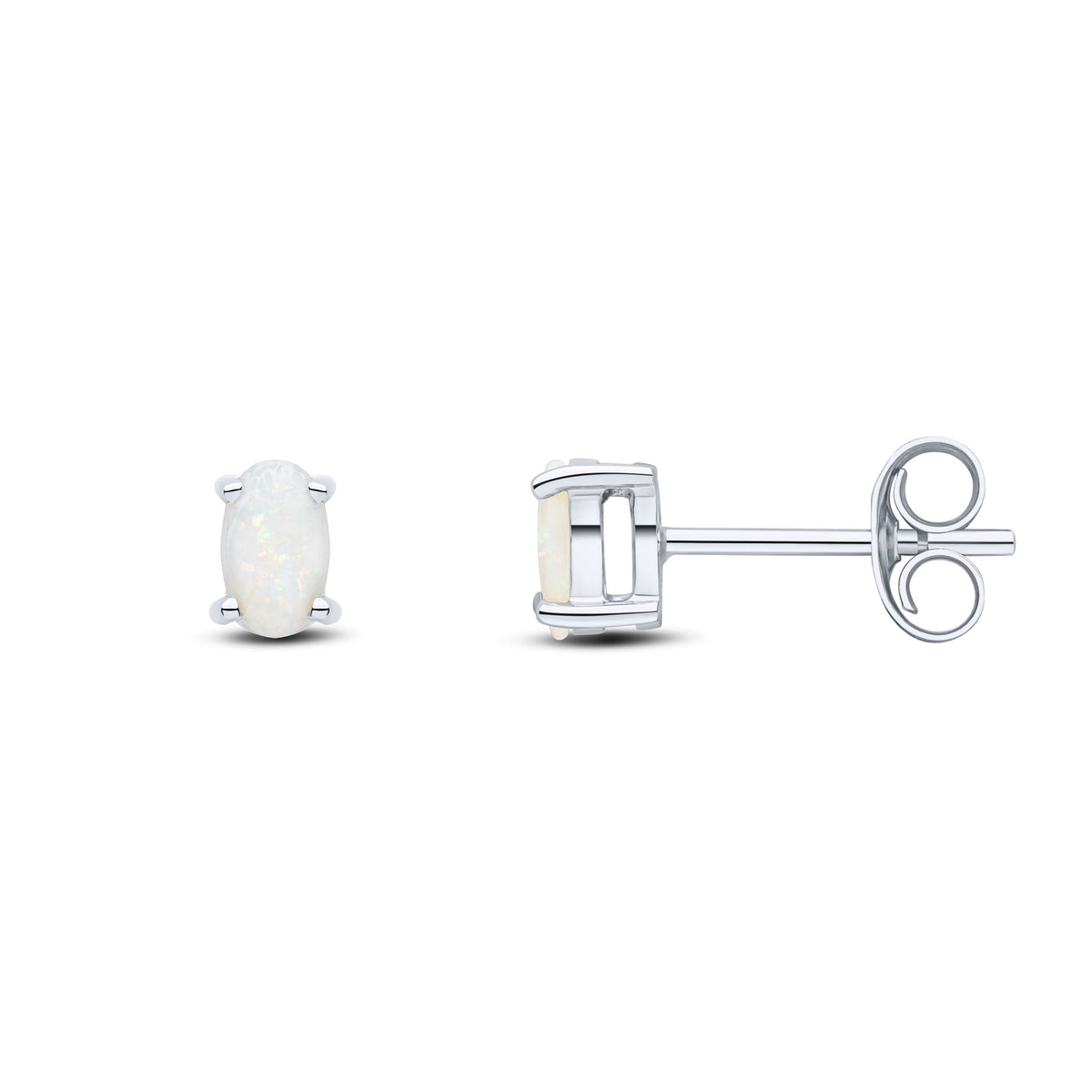 9CT WG 5X3 OVAL OPAL CLAW SET EARRINGS