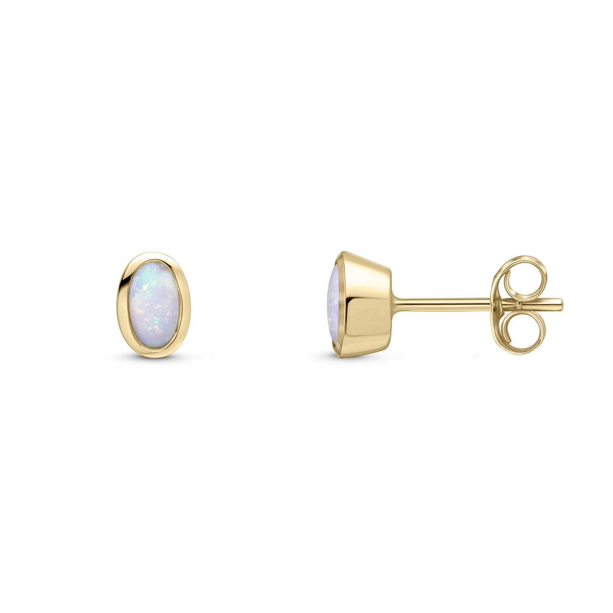 9CT YG 5X3MM OVAL OPAL RUBOVER STUD EARRINGS