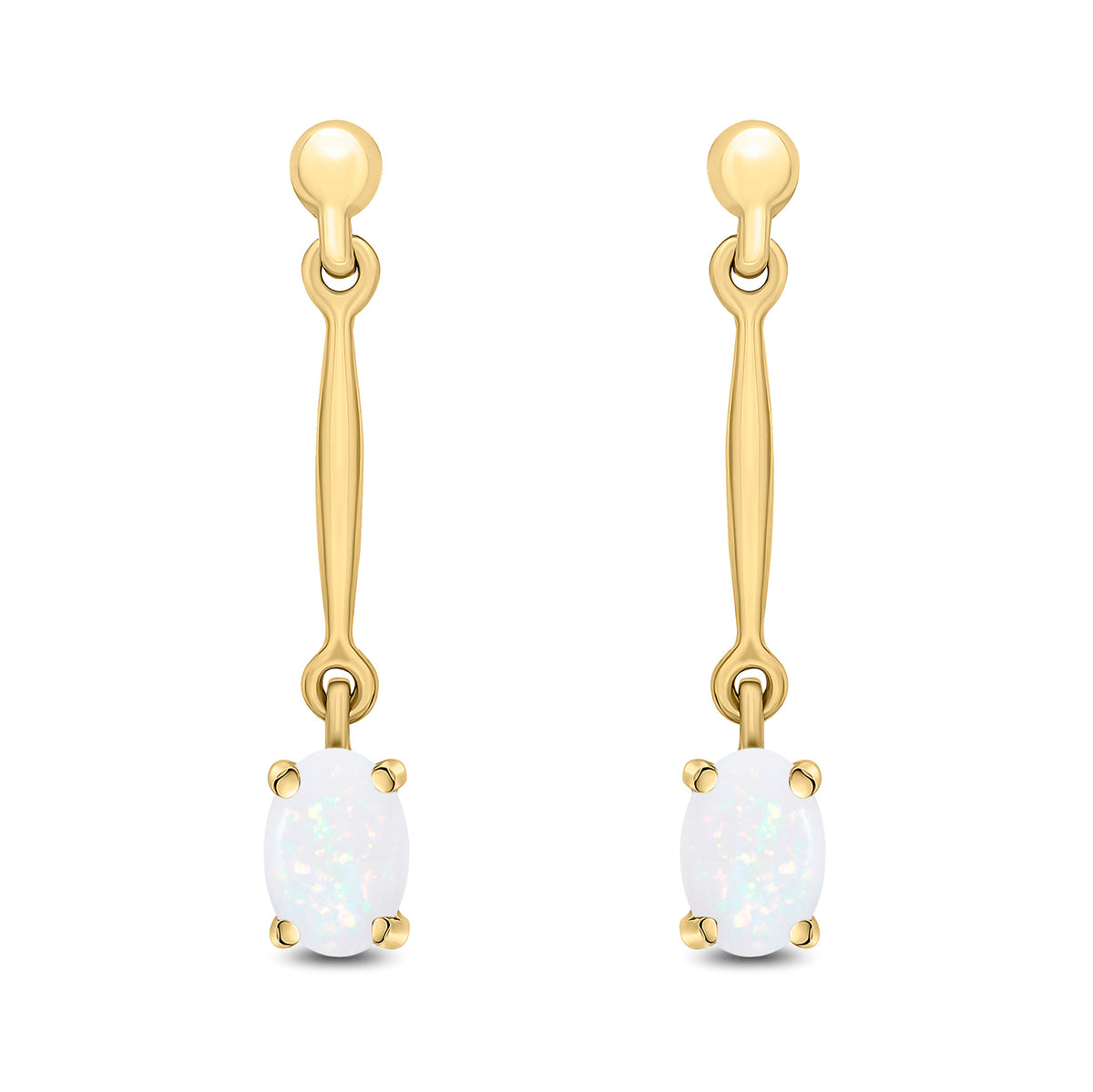9CT YG CLAW SET 6X4MM OVAL OPAL AND BAR DROP EARRINGS