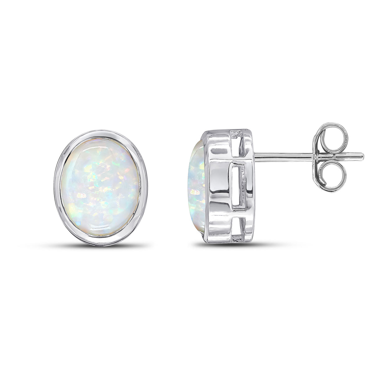 9CT WG 9X7 OVAL OPAL RUBOVER EARRINGS