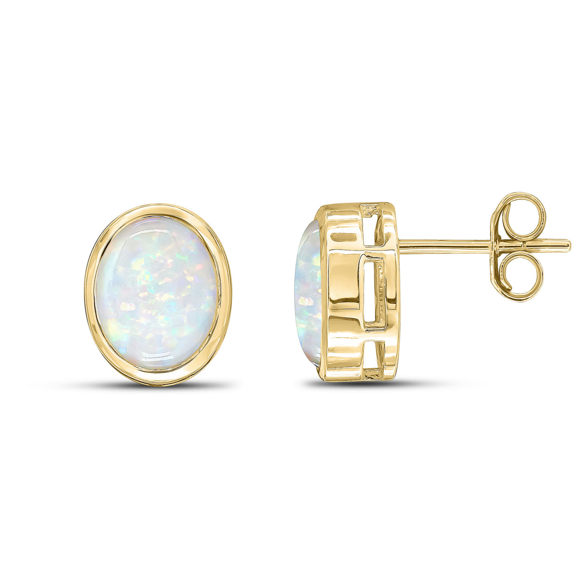 9CT YG 9X7 OVAL OPAL RUBOVER EARRINGS