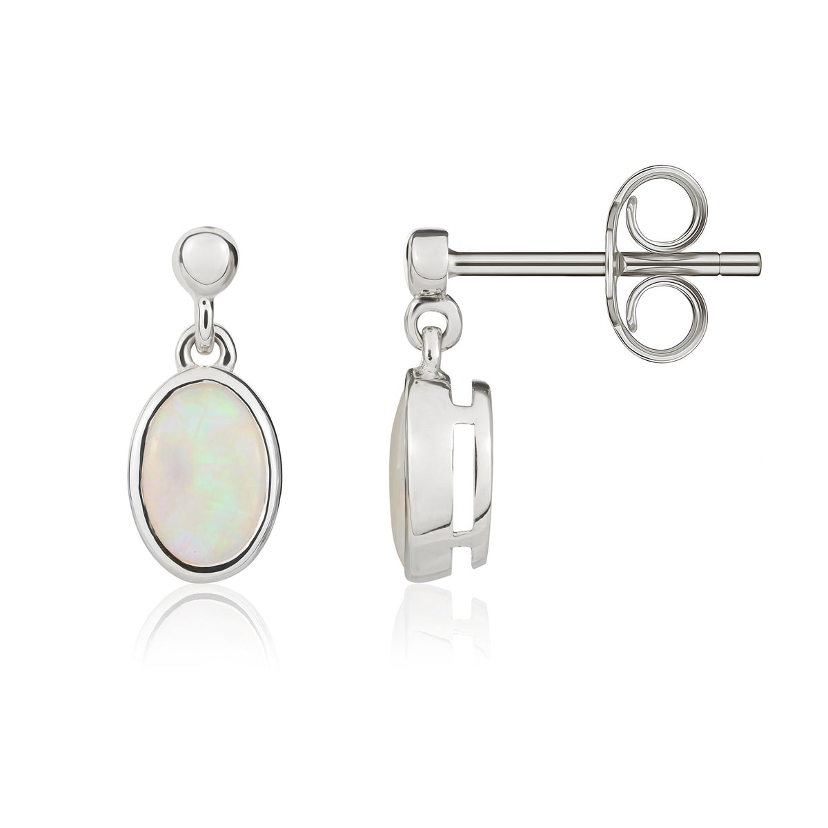 9CT WG 6X4 OVAL OPAL RUBOVER DROP EARRINGS WITH 2.5MM BEAD TOP