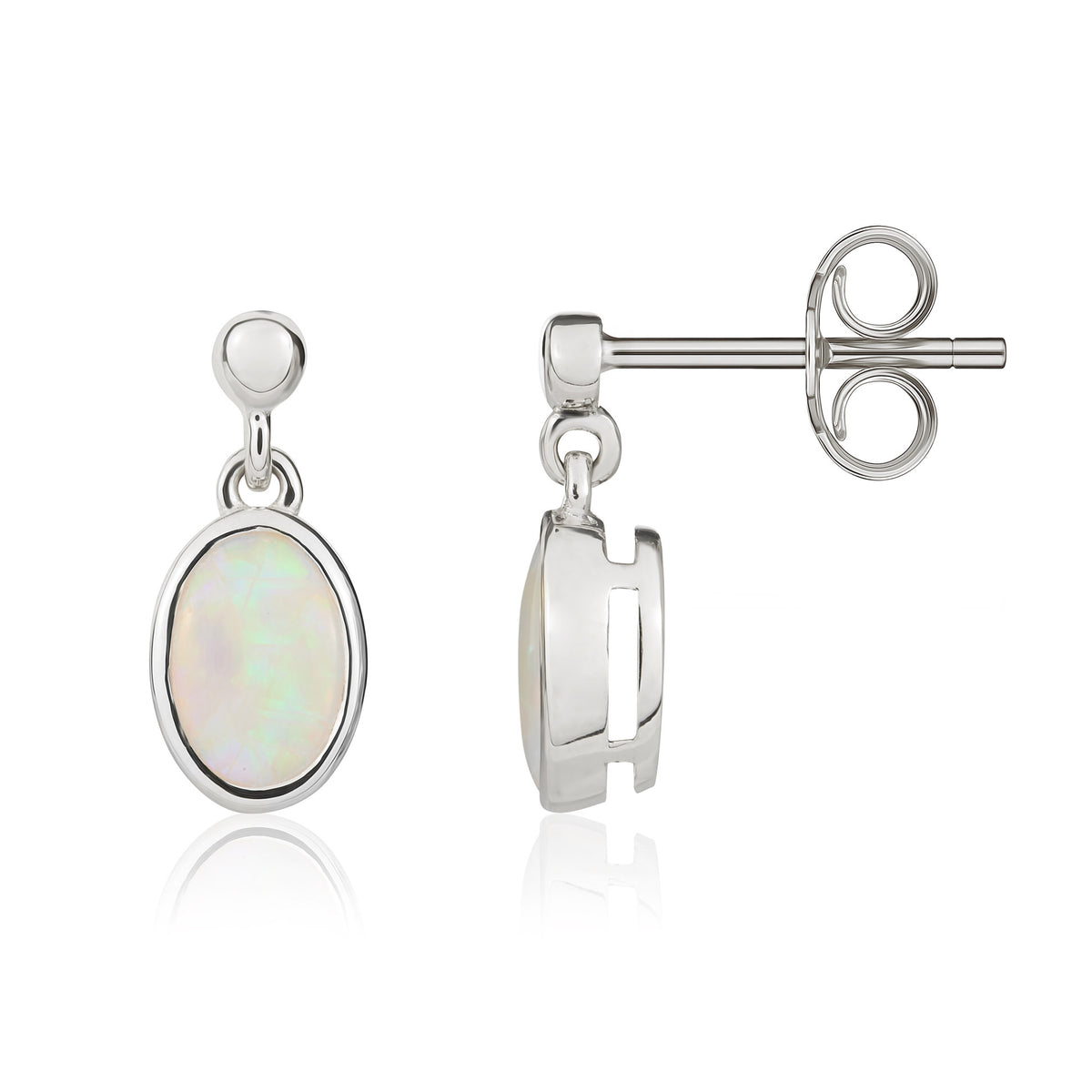 9CT WG 7X5MM OVAL OPAL RUBOVER DROP EARRINGS WITH BEAD TOP