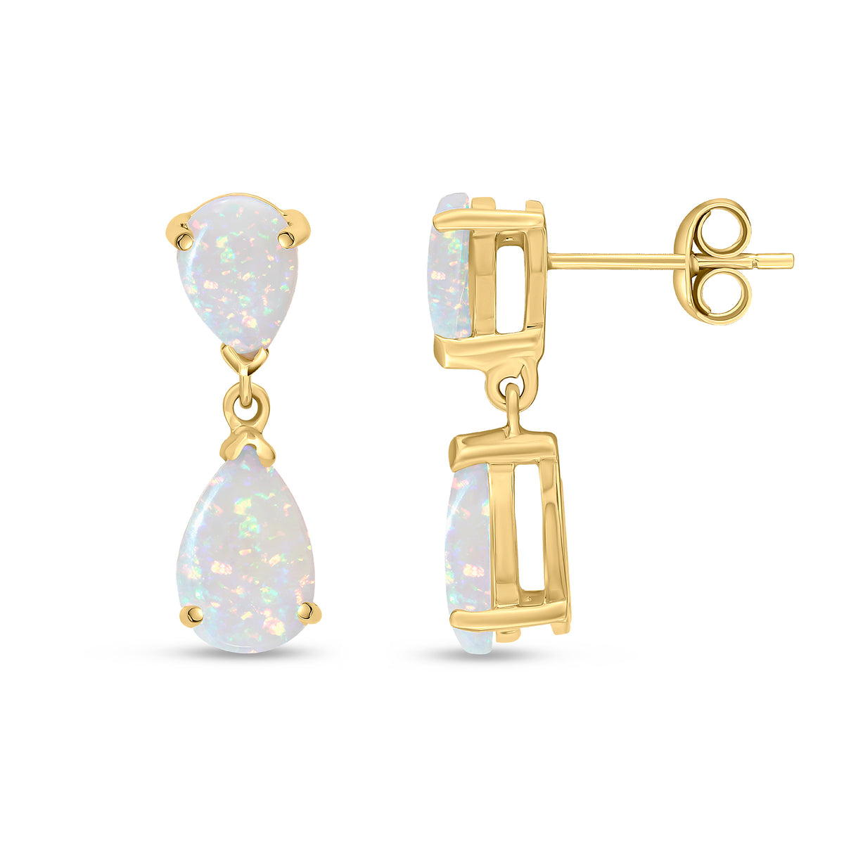 9CT YG PEARSHAPE OPAL 2ST CLAW SET DROP EARRINGS