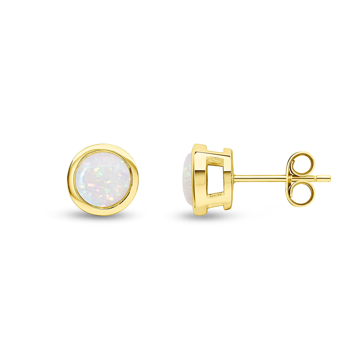 9CT YG 6MM ROUND OPAL RUBOVER EARRINGS