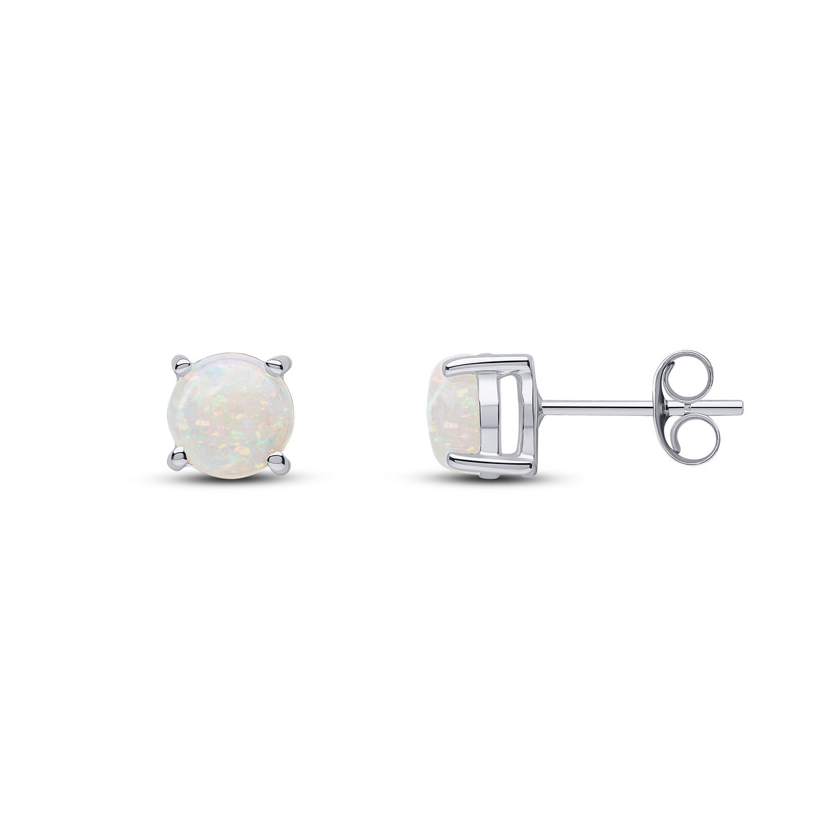 9CT WG 6MM ROUND OPAL 4 CLAW EARRINGS