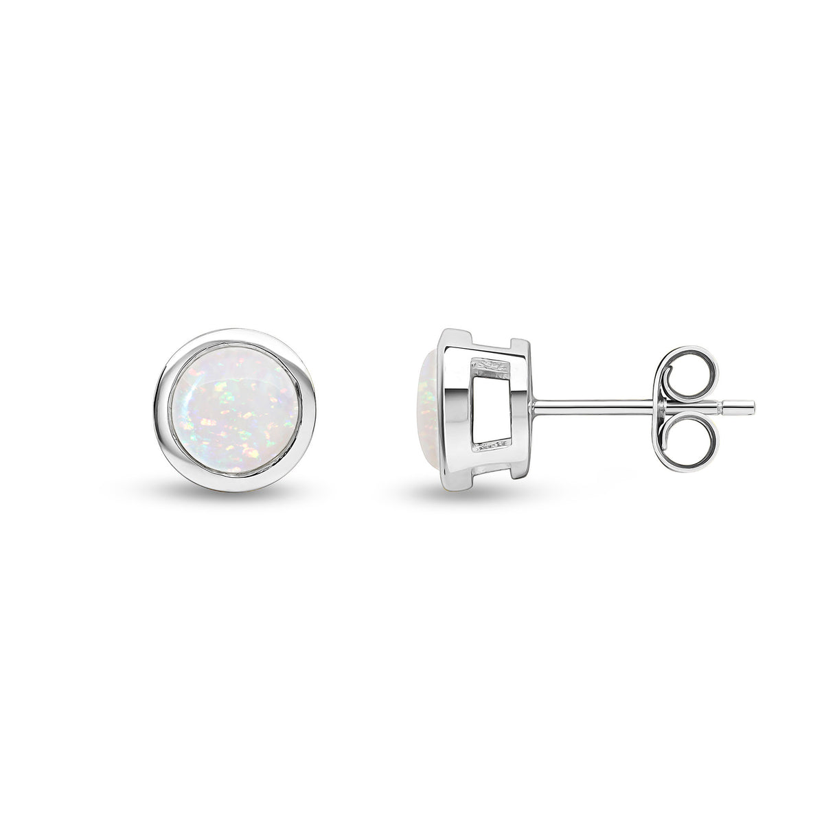 9CT WG 6MM ROUND OPAL RUBOVER EARRINGS