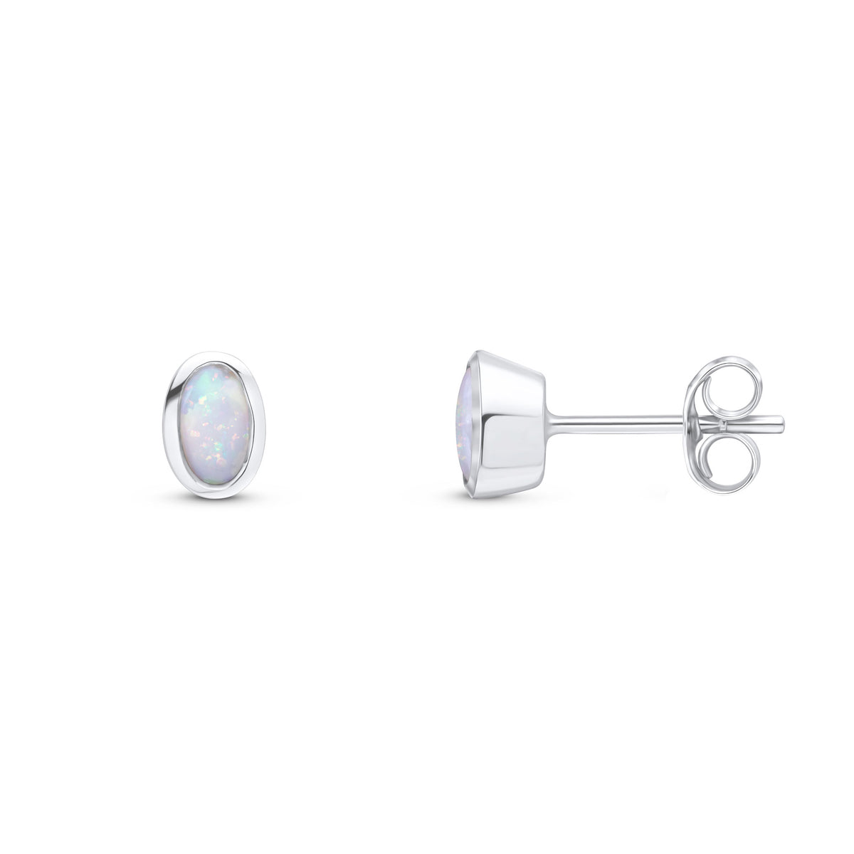 9CT WG 5X3MM OVAL OPAL RUBOVER STUD EARRINGS