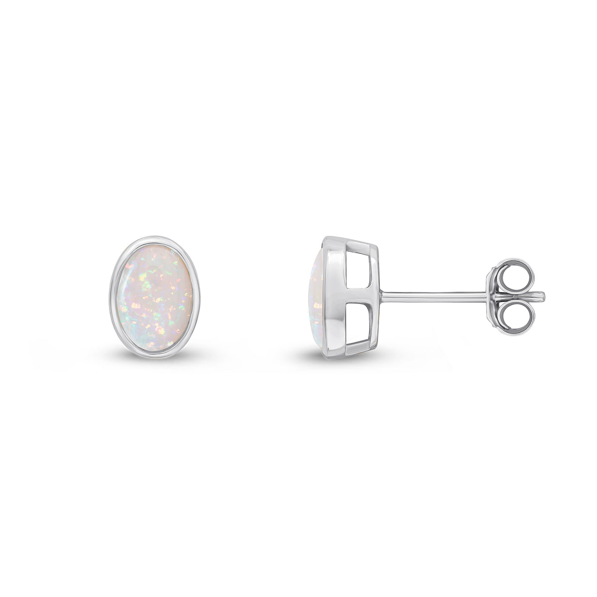9CT WG 7X5MM OVAL OPAL RUBOVER STUD EARRINGS