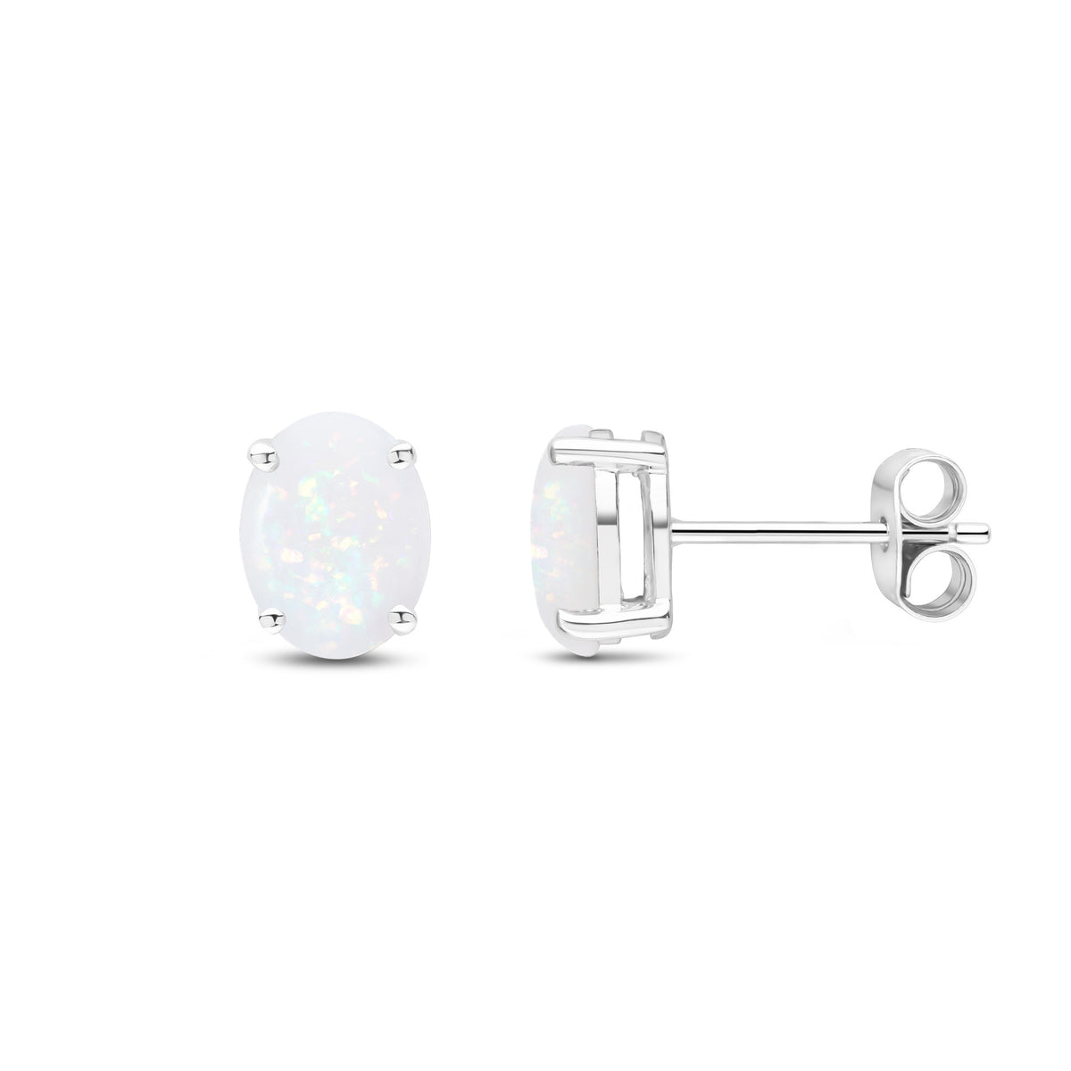 9CT WG 8X6 OVAL OPAL CLAW SET EARRINGS