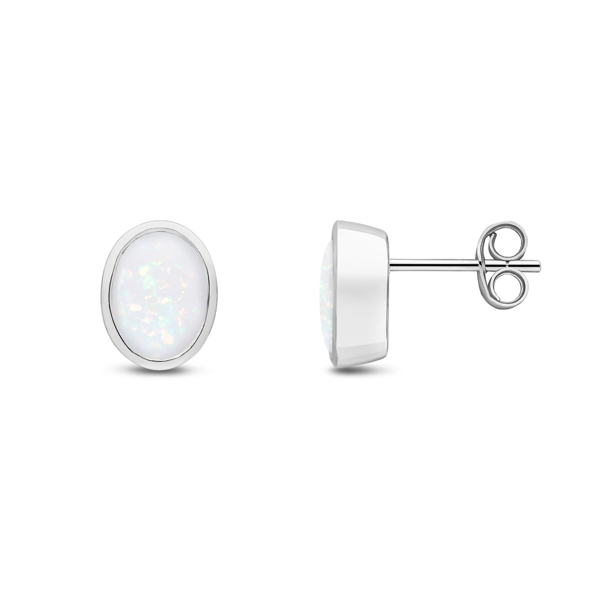 9CT WG 8X6 OVAL OPAL RUBOVER EARRINGS