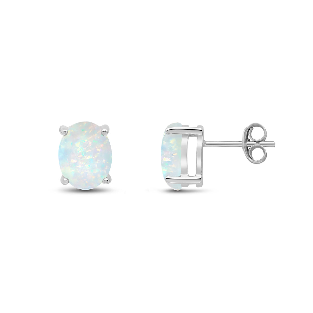 9CT WG 9X7 OVAL OPAL CLAW EARRINGS