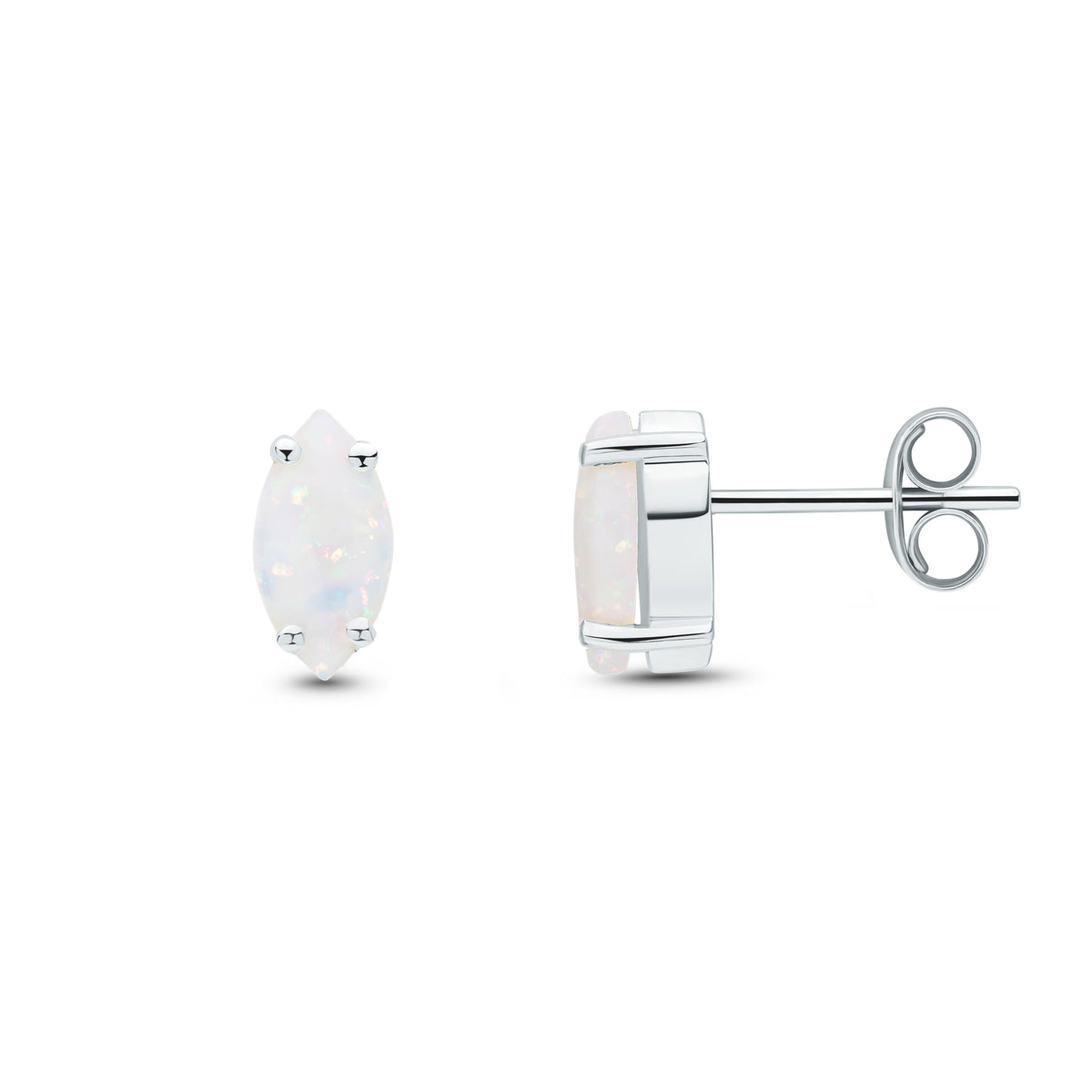 9CT WG 8X4MM MARQUISE OPAL CLAW SET EARRINGS