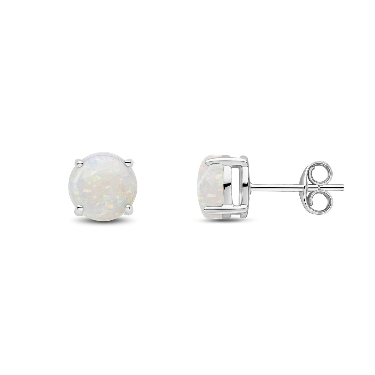 9CT WG 7MM ROUND OPAL CLAW SET EARRINGS