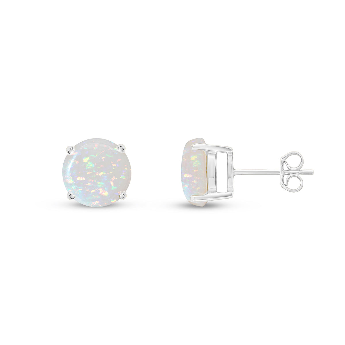 9CT WG 8MM ROUND OPAL CLAW SET EARRINGS
