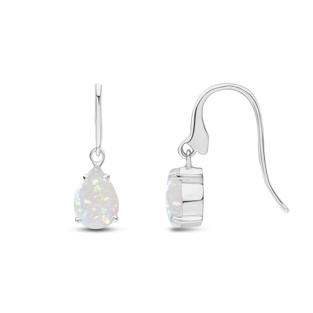 9CT WG 7X5 PEARSHAPE OPAL CLAW SET WIRE HOOK DROP EARRINGS