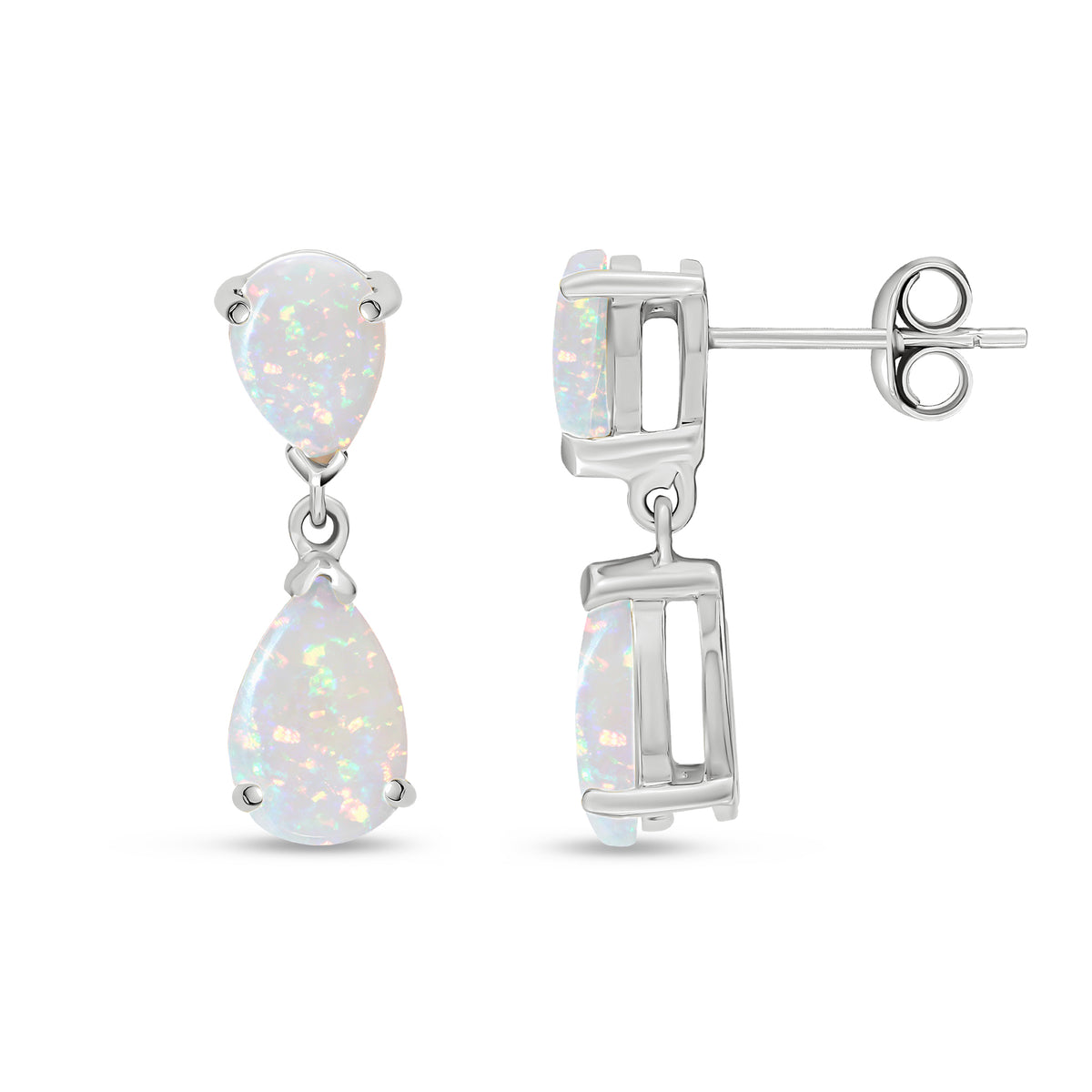 9CT WG PEARSHAPE OPAL 2ST CLAW SET DROP EARRINGS