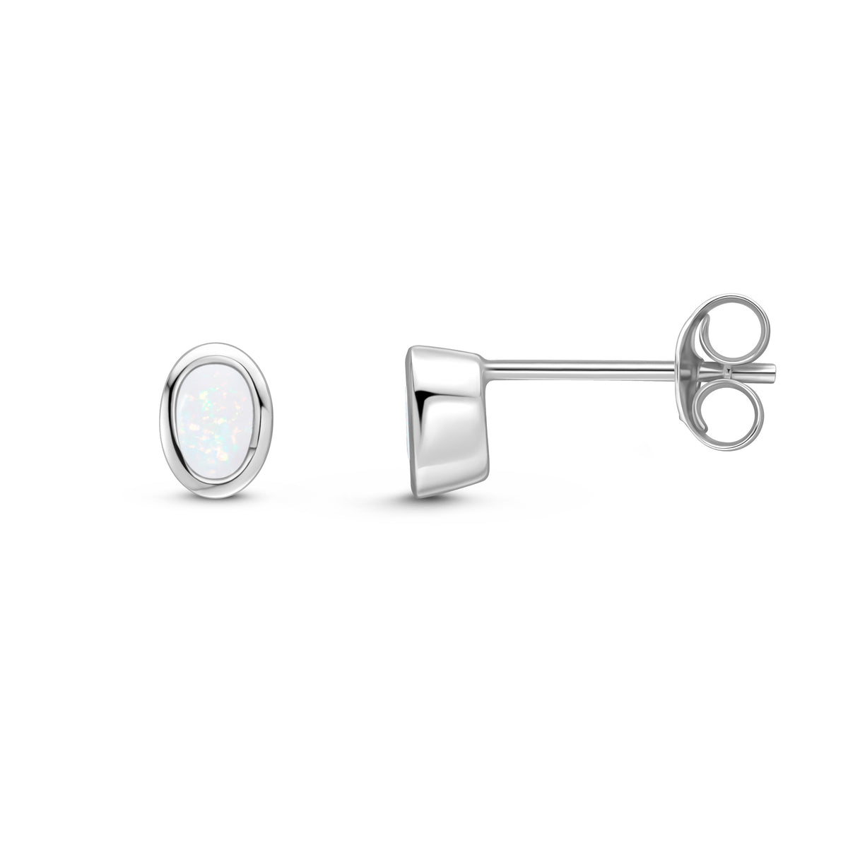 9CT WG 4X3 OVAL OPAL RUBOVER EARRINGS