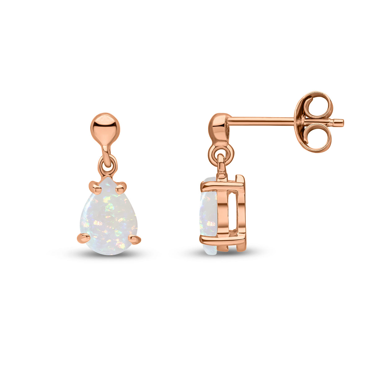 9CT RG 7X5 PEARSHAPE OPAL CLAW SET DROP EARRINGS WITH BEAD TOP