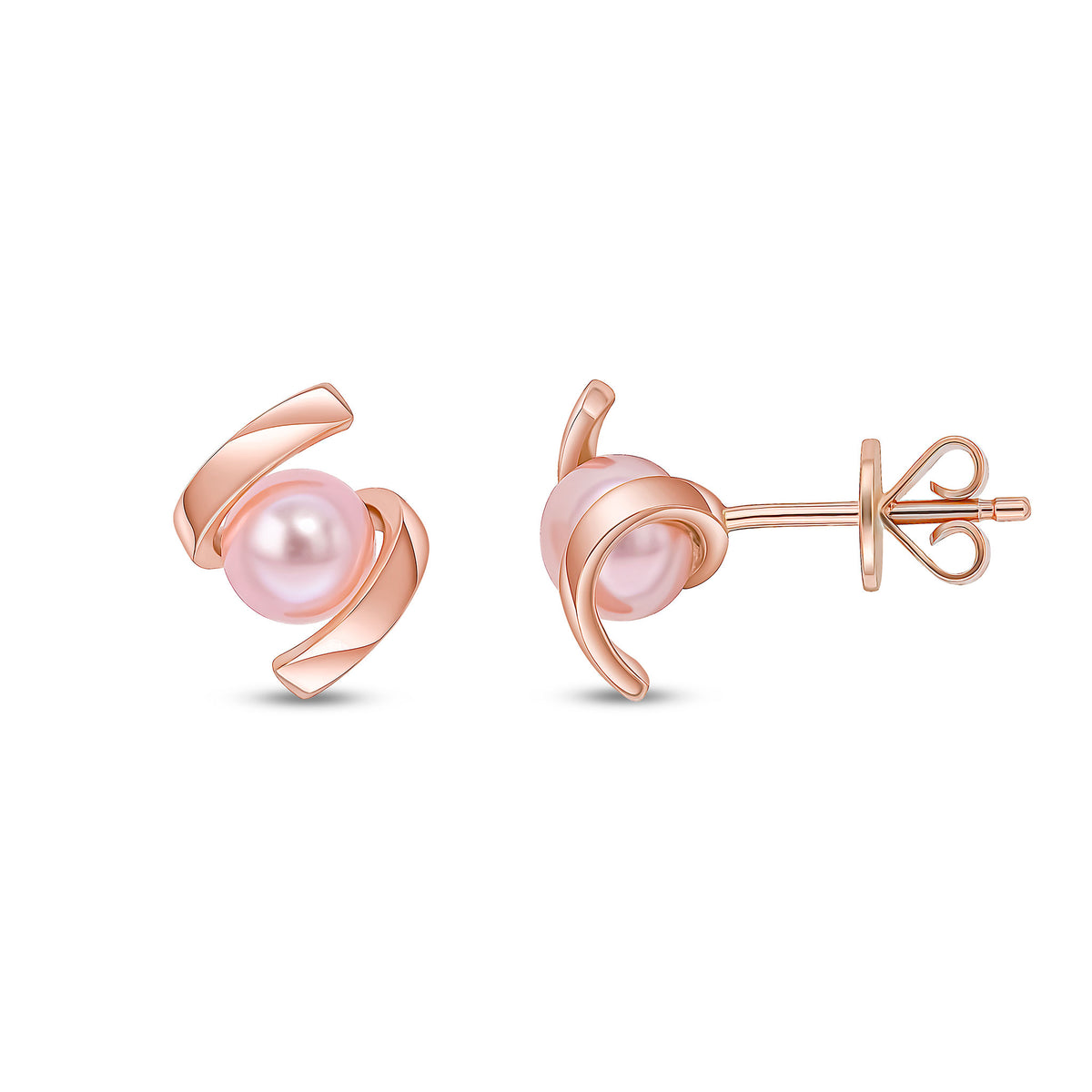 9CT ROSE GOLD ROUND CULTURED FRESHWATER PEARL TWIST STUD EARRINGS