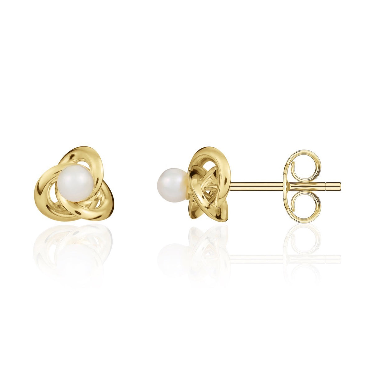 9CT YG KNOT STUD EARRINGS WITH 3.5MM CULTURED FRESHWATER PEARL CENTRE