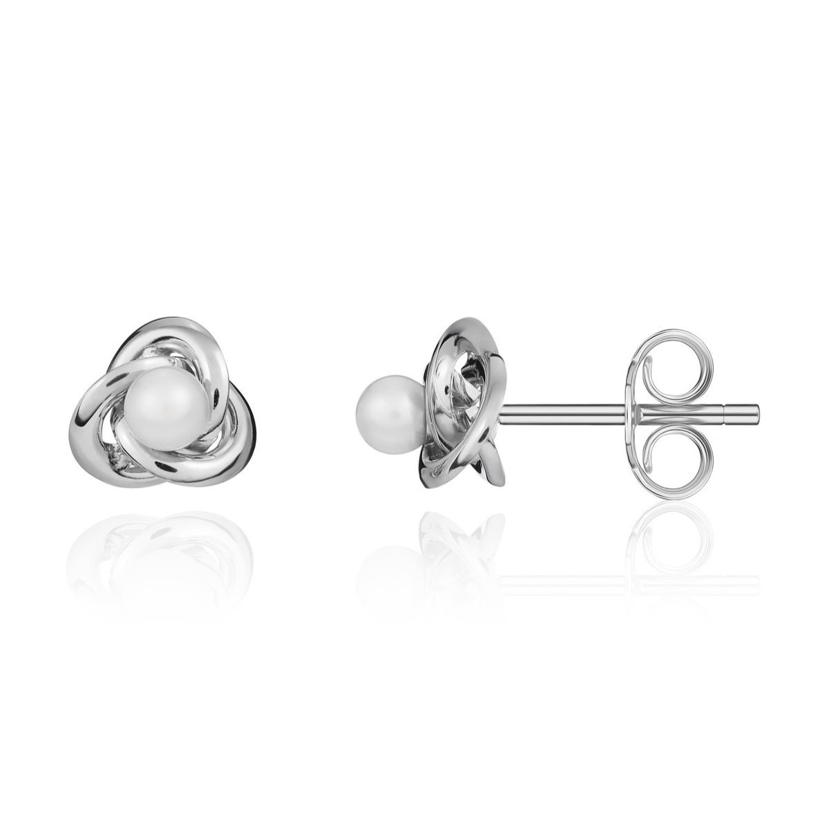 9CT WG KNOT STUD EARRINGS WITH 3.5MM CULTURED FRESHWATER PEARL CENTRE