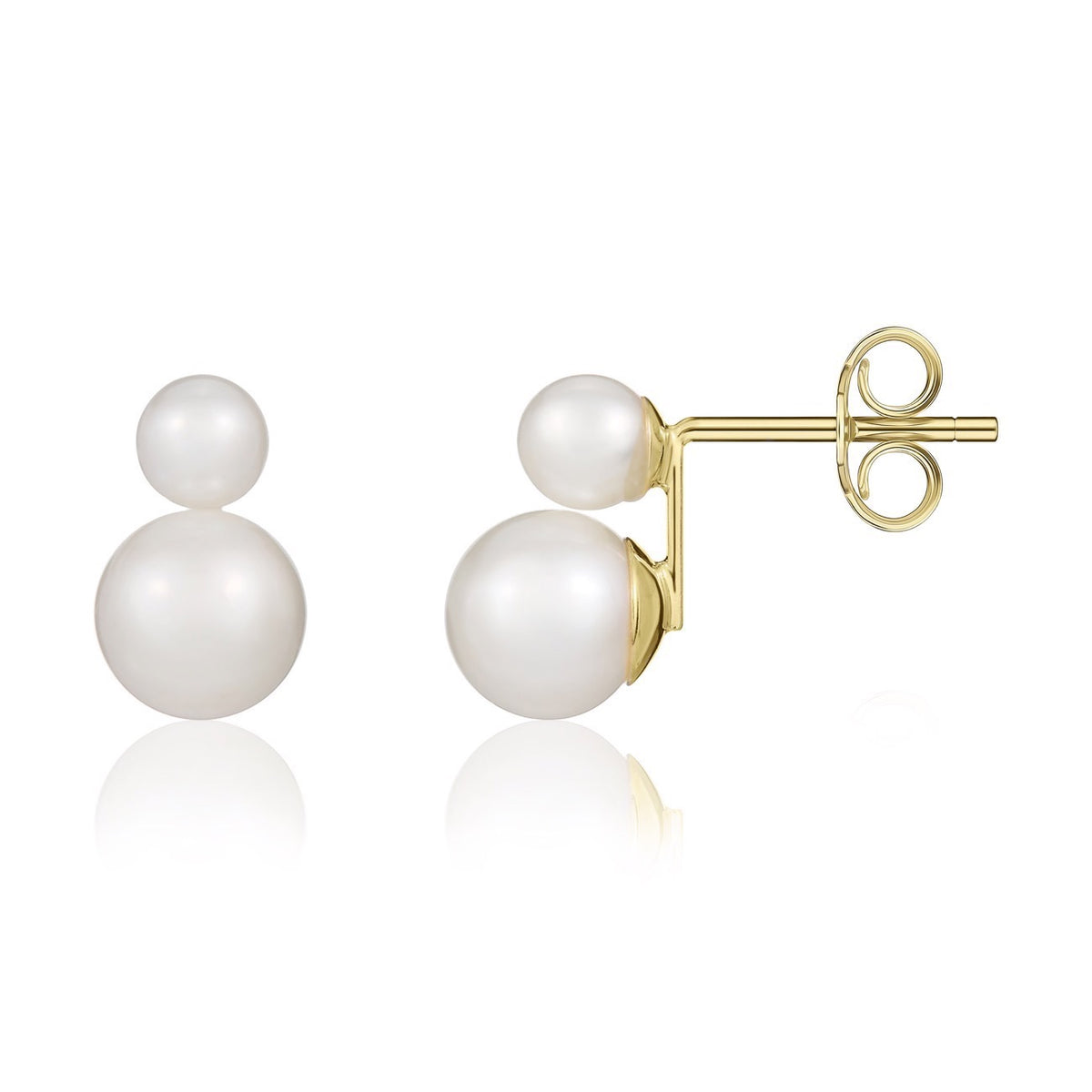 9CT YELLOW GOLD 4MM & 6MM FRESHWATER CULTURED PEARL 2ST STUD EARRINGS