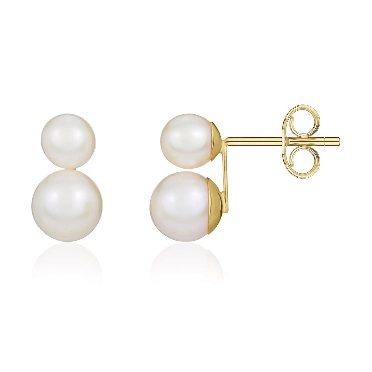 9CT YELLOW GOLD 6MM & 8MM FRESHWATER CULTURED PEARL 2ST STUD EARRINGS