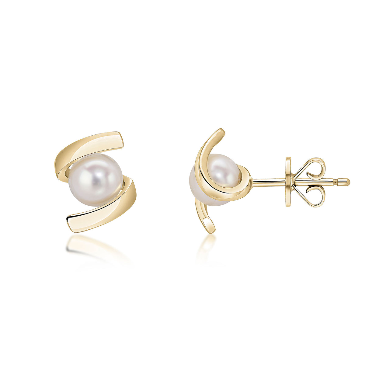 9CT YELLOW GOLD ROUND CULTURED FRESHWATER PEARL TWIST STUD EARRINGS