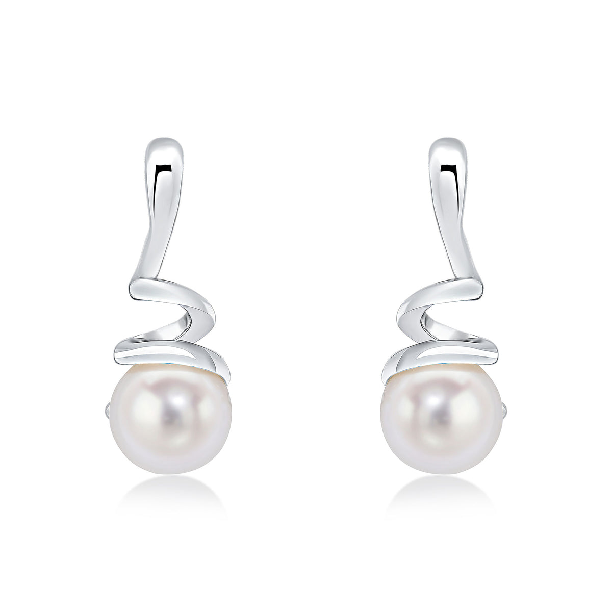 9CT WG ROUND FRESHWATER CULTURED PEARL & SPIRAL DROP EARRRINGS