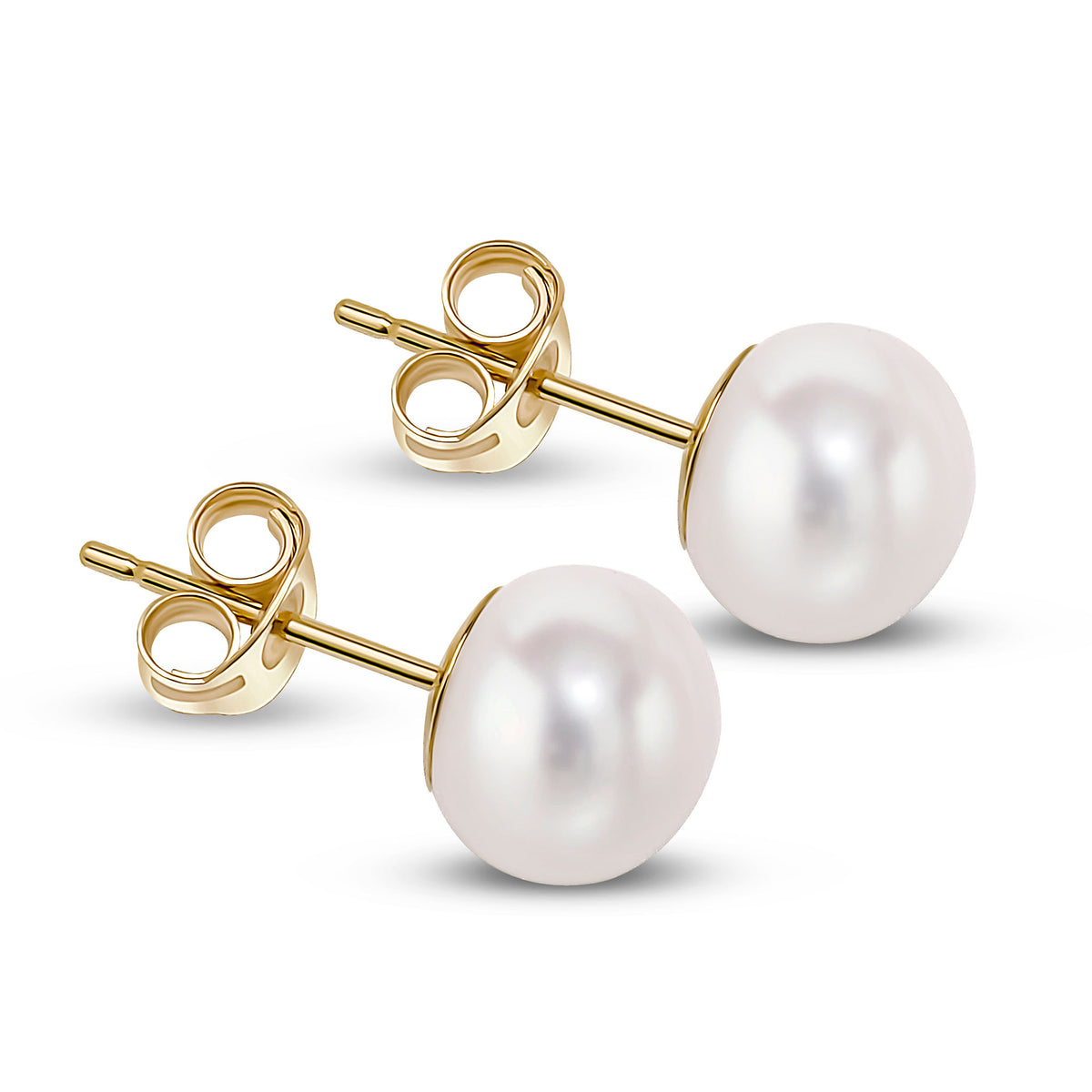 9CT YG 7-7.5MM BUTTON FRESHWATER PEARL STUDS