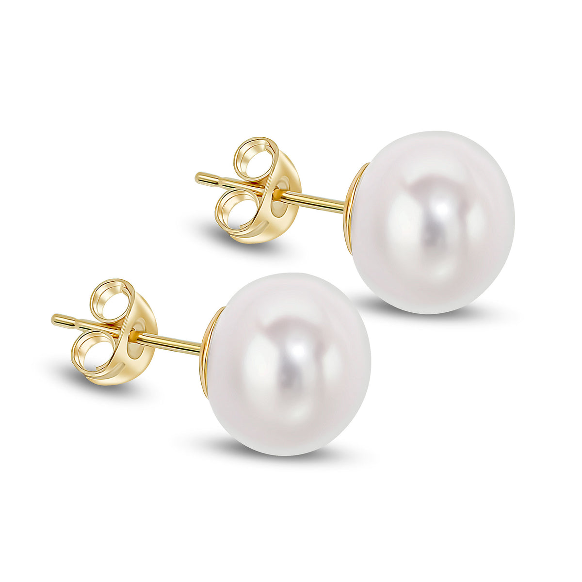 9CT YG 9-9.5MM BUTTON FRESHWATER PEARL STUDS