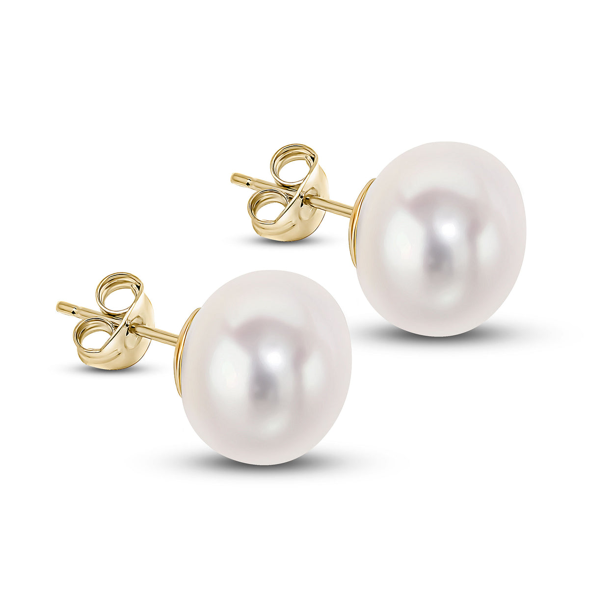 9CT YG 10.5-11MM BUTTON FRESHWATER PEARL STUDS