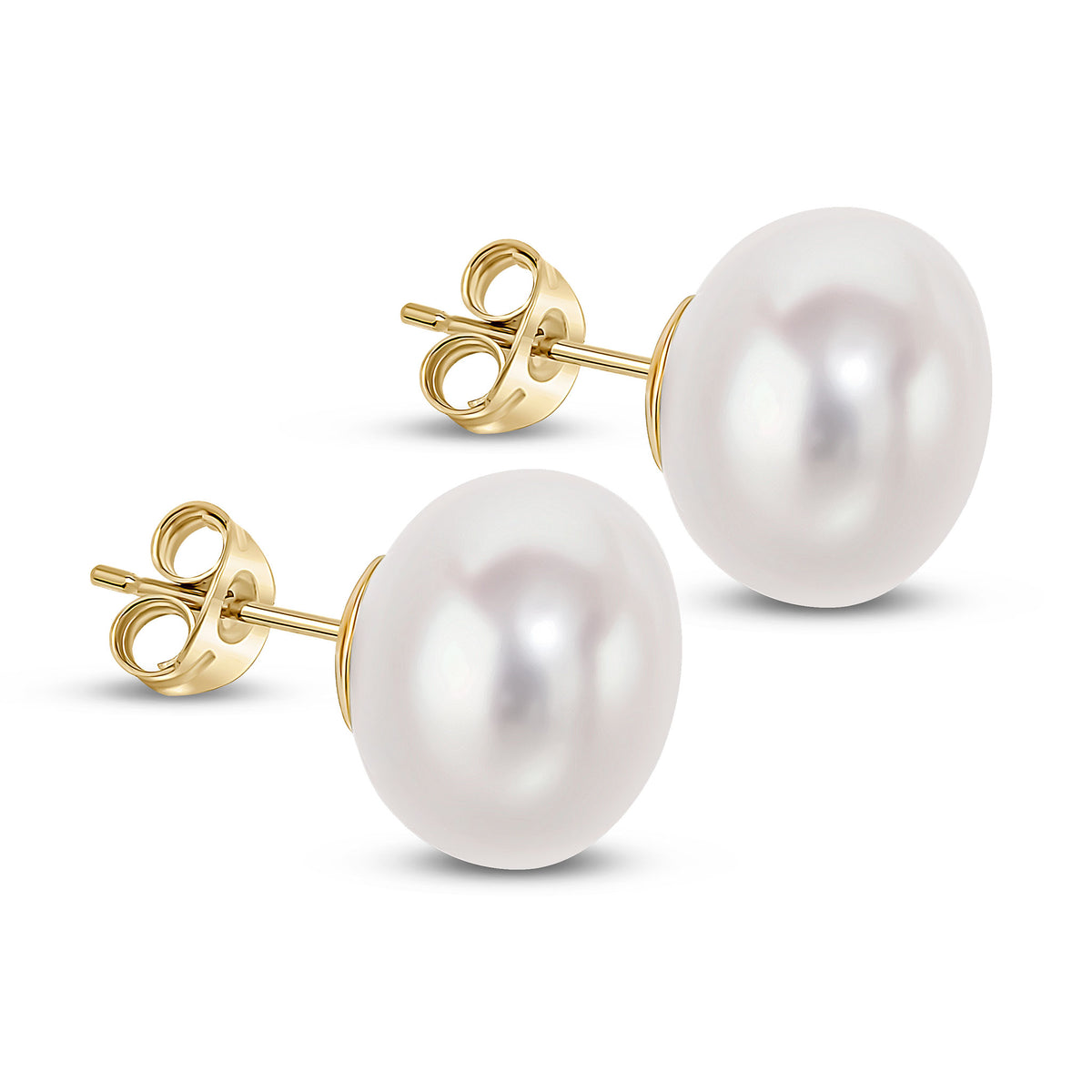9CT YG 11-11.5MM BUTTON FRESHWATER PEARL STUDS