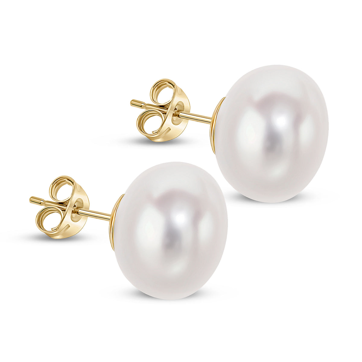 9CT YG 12-12.5MM BUTTON FRESHWATER PEARL STUDS
