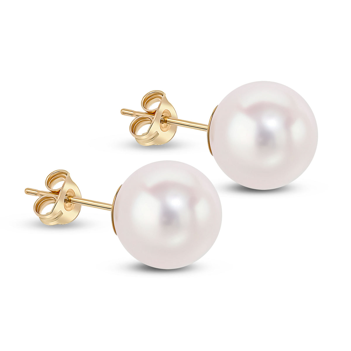 9CT YG 10-10.5MM ROUND FRESHWATER PEARL STUDS