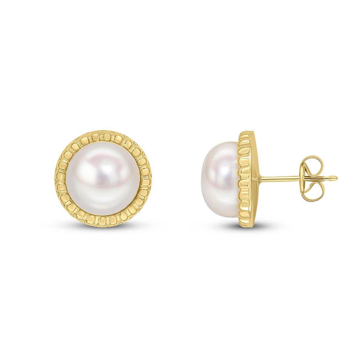 9CT YELLOW GOLD TEXTURED BORDER WITH 9MM BUTTON FRESHWATER PEARL