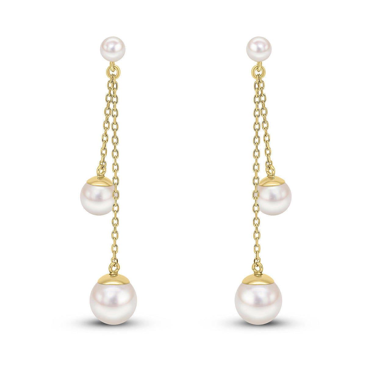 9CT YELLOW GOLD CHAINS WITH 4MM, 6MM AND 8MM CULTURED FRESHWATER PEARLS DROP EARRINGS