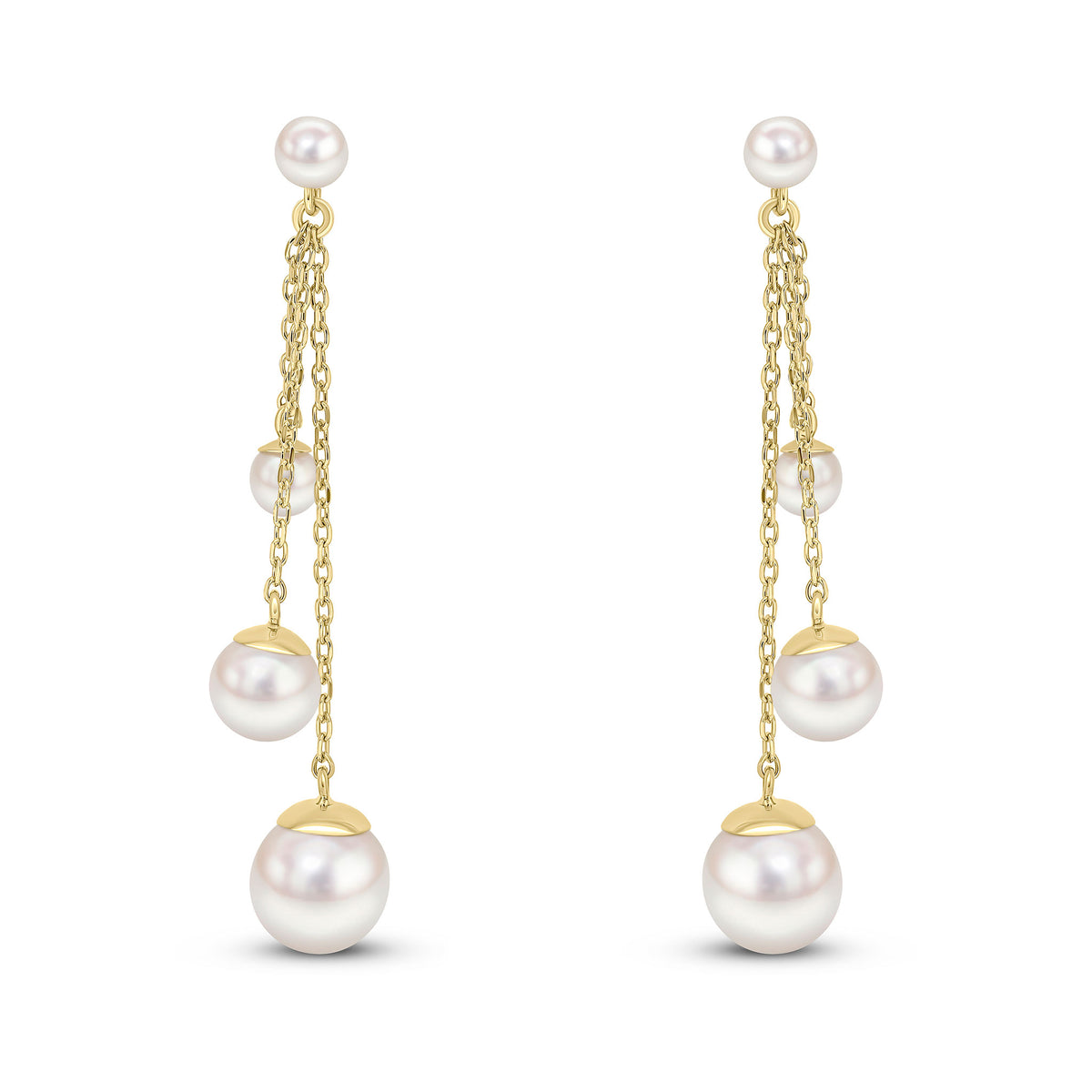 9CT YELLOW GOLD CHAINS WITH 2 X 4MM, 6MM AND 8MM CULTURED FRESHWATER PEARLS DROP EARRINGS