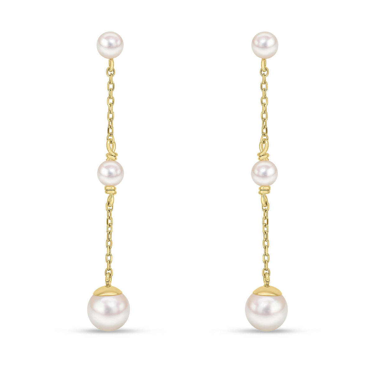 9CT YELLOW GOLD CHAIN WITH 2 X 4MM AND 6MM CULTURED FRESHWATER PEARLS DROP EARRINGS