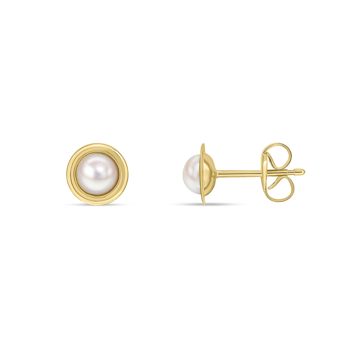 9CT YG 4.5MM BUTTON FRESHWATER PEARL STUD EARRINGS WITH FLAT POLISHED BORDER