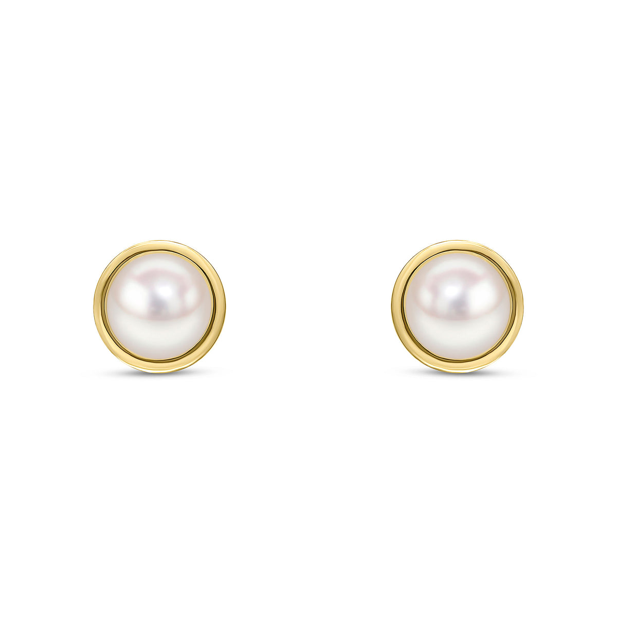 9CT YG 5.5MM BUTTON FRESHWATER PEARL STUD EARRINGS WITH FLAT POLISHED BORDER
