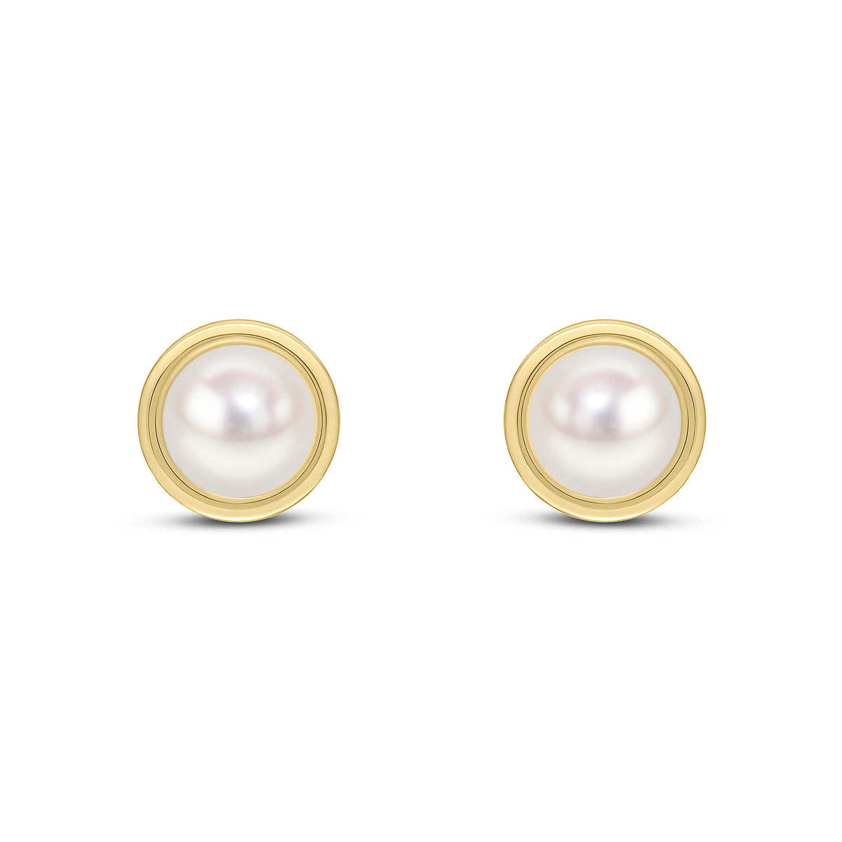 9CT YG 7.5MM BUTTON FRESHWATER PEARL STUD EARRINGS WITH FLAT POLISHED BORDER