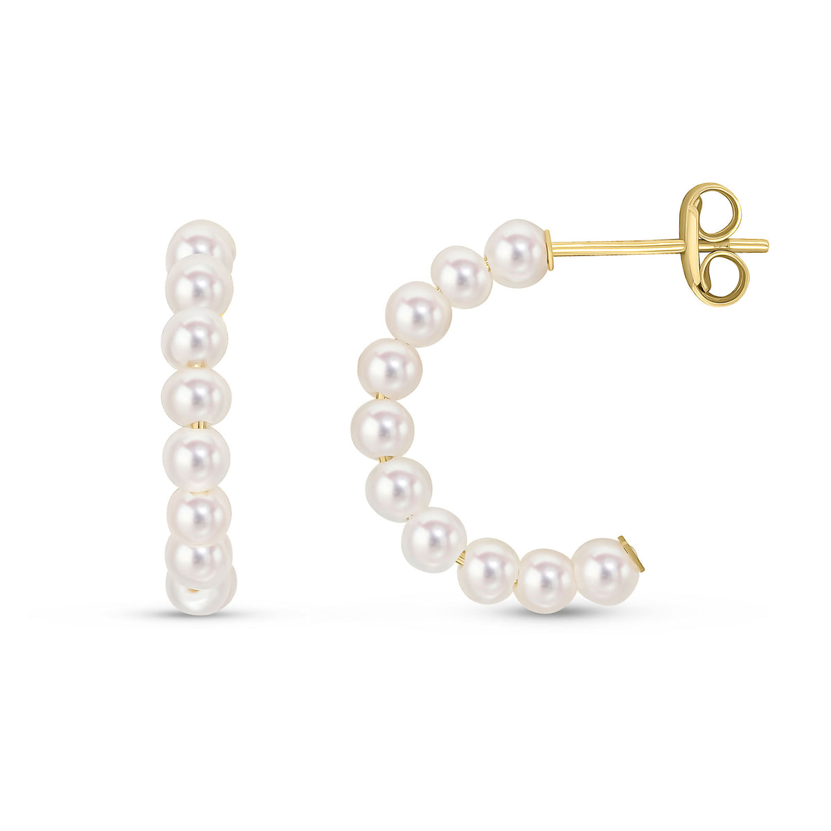 9CT YELLOW GOLD CULTURED FRESHWATER PEARL HALF HOOP EARRINGS